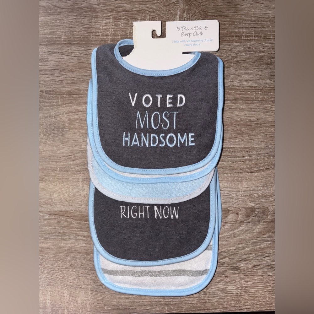 5-piece bib & burp cloth set